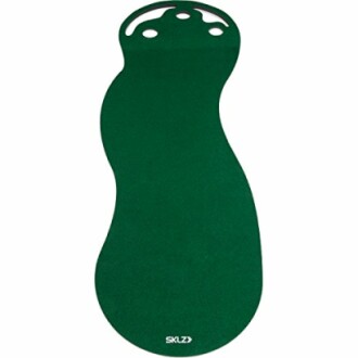 Green golf putting mat with multiple holes