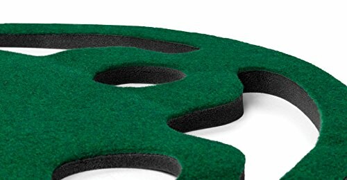 Close-up of a green felt coaster with circular cutouts