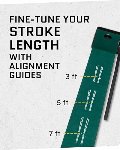 Putting mat with stroke length alignment guides at 3, 5, and 7 feet.