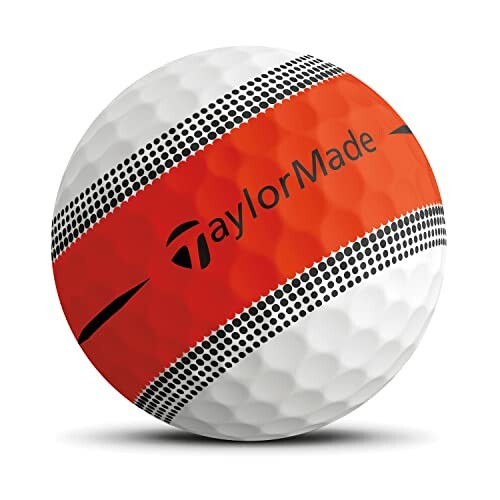 TaylorMade golf ball with orange and black stripes